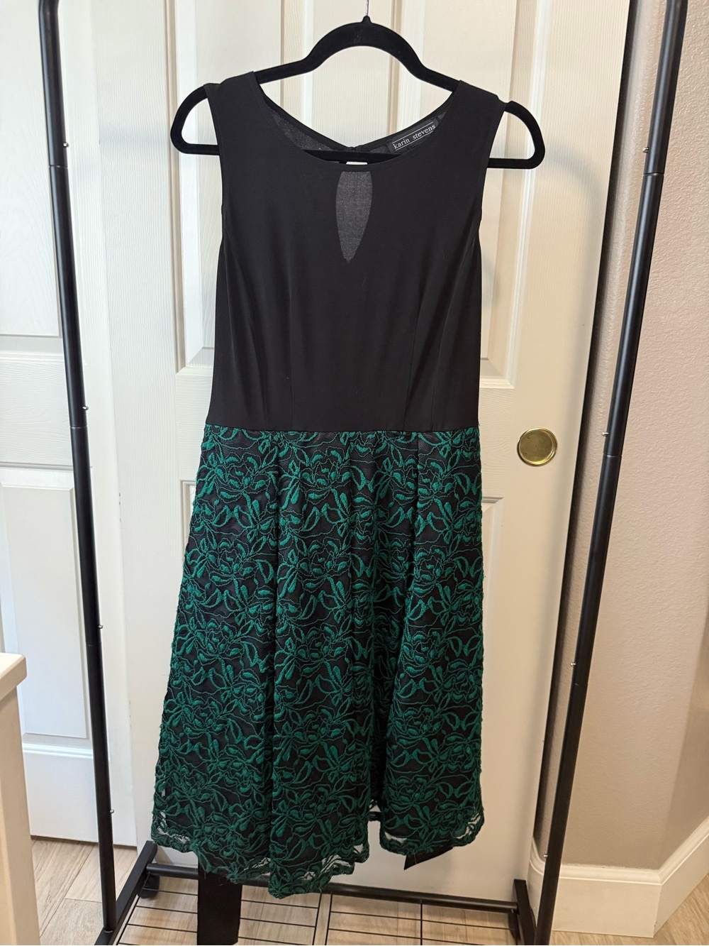 karin stevens Black Bodice with Emerald Lace Midi Dress
